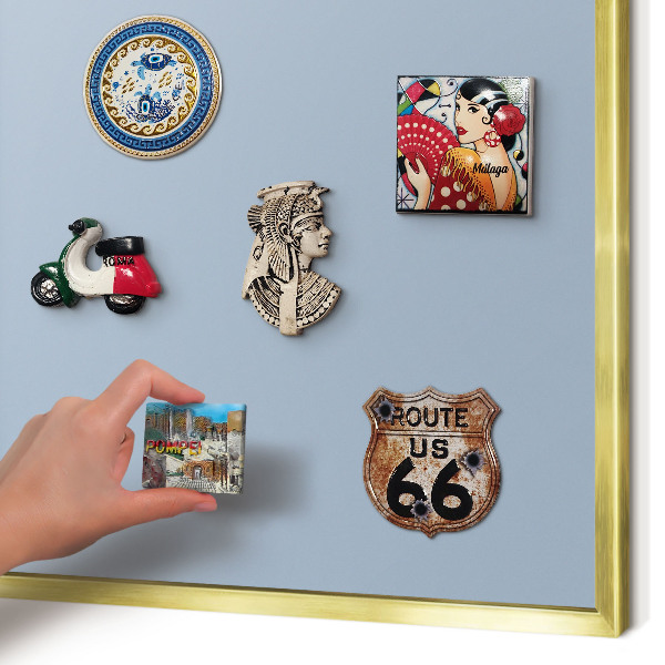 Metalen magneetbord met lijst in het goud Pastelblauw