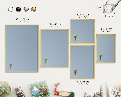 Metalen magneetbord met lijst in het goud Pastelblauw