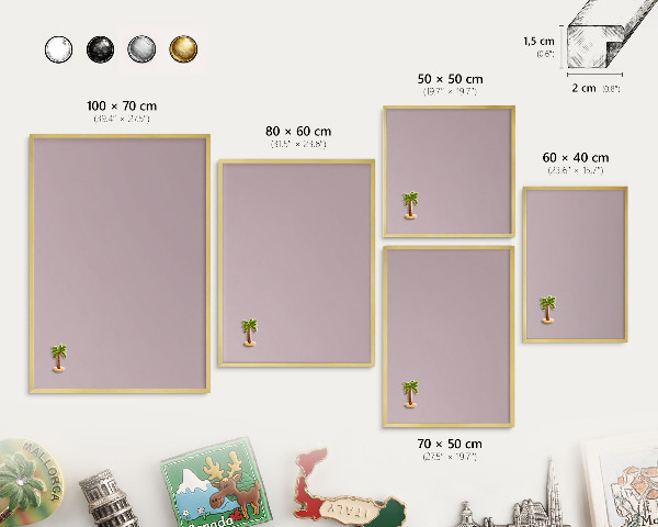Metalen magneetbord met lijst in het goud Pastel lila