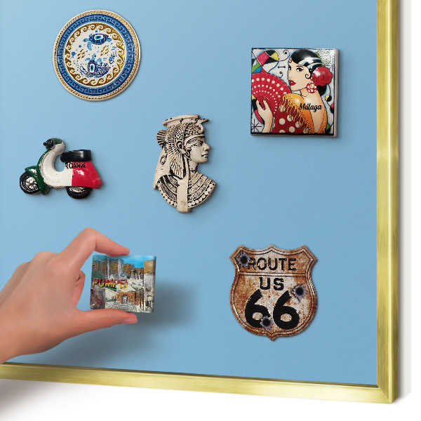 Metalen magneetbord met lijst in het goud Blauwe kleur