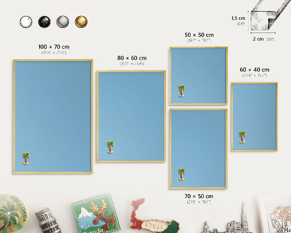 Metalen magneetbord met lijst in het goud Blauwe kleur