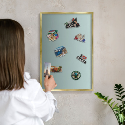 Metalen magneetbord met lijst in het goud Turkooizen kleurovergang