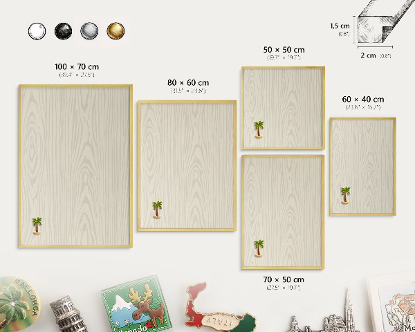 Metalen magneetbord met lijst in het goud Houten ringen