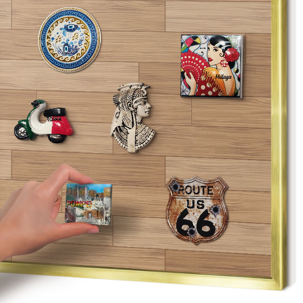 Magnetisch bord voor reismagneten met gouden lijst Houten patroon