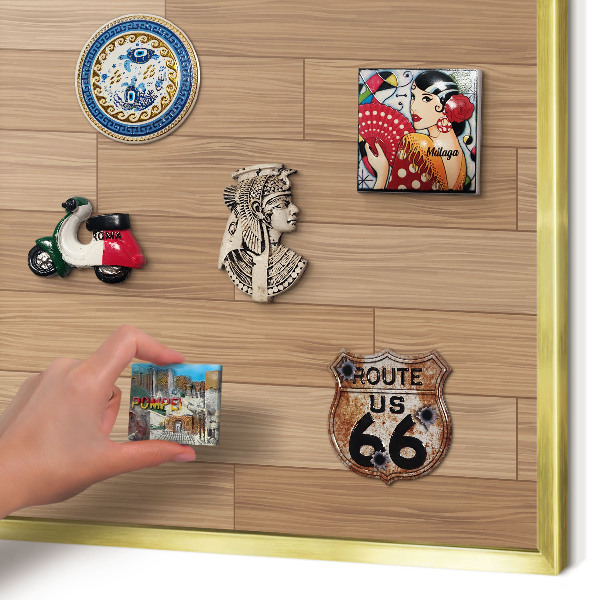 Magnetisch bord voor reismagneten met gouden lijst Houten patroon