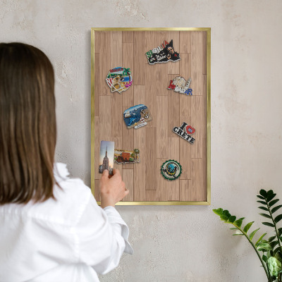 Magnetisch bord voor reismagneten met gouden lijst Houten patroon