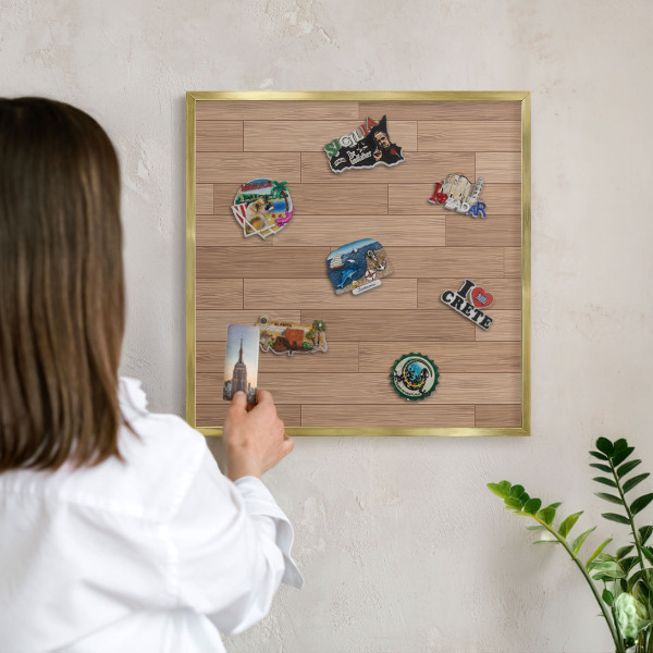 Magnetisch bord voor reismagneten met gouden lijst Houten patroon