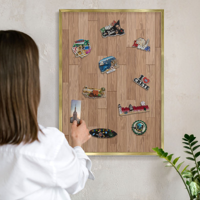 Magnetisch bord voor reismagneten met gouden lijst Houten patroon