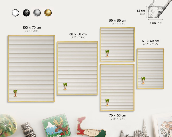Metalen magneetbord met lijst in het goud Verticale lijnen