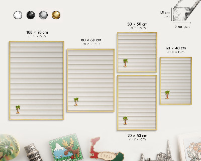 Metalen magneetbord met lijst in het goud Verticale lijnen