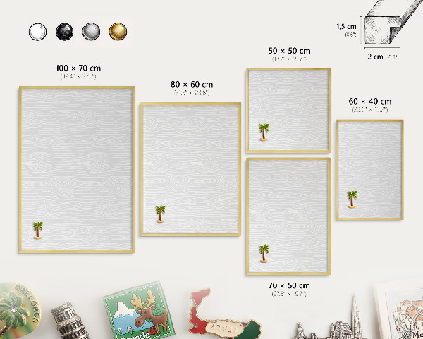Metalen magneetbord met lijst in het goud Houten patroon