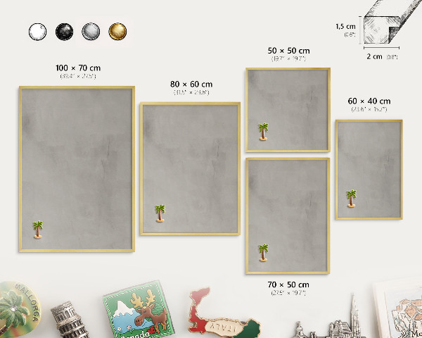 Metalen magneetbord met lijst in het goud Grijze achtergrond