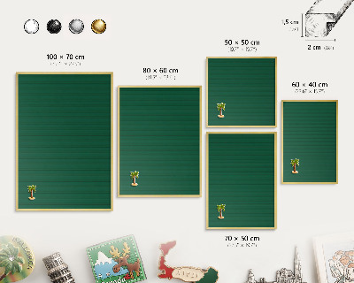 Metalen magneetbord met lijst in het goud Groene strepen