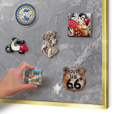 Metalen magneetbord met lijst in het goud Grijs marmer