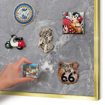 Metalen magneetbord met lijst in het goud Grijs marmer