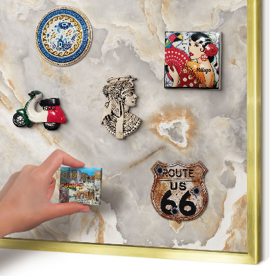Magnetisch bord voor reismagneten met gouden lijst Marmeren elegantie