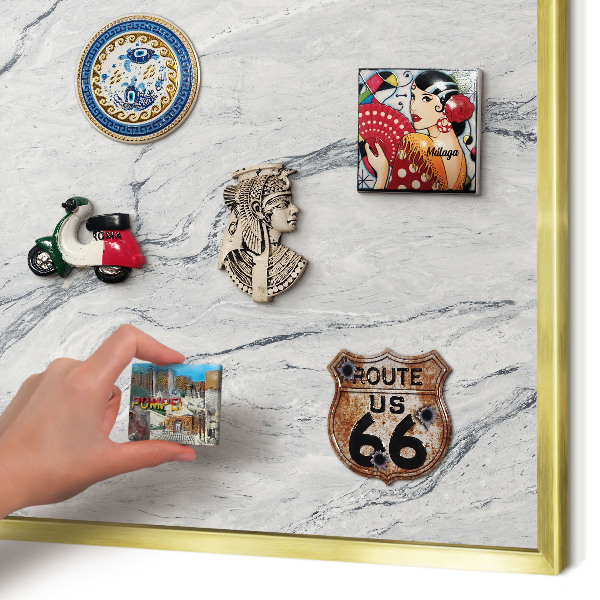 Metalen magneetbord met lijst in het goud Grijze elegantie