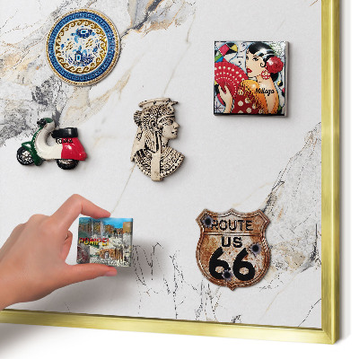 Magnetisch bord voor reismagneten met gouden lijst Marmereffect