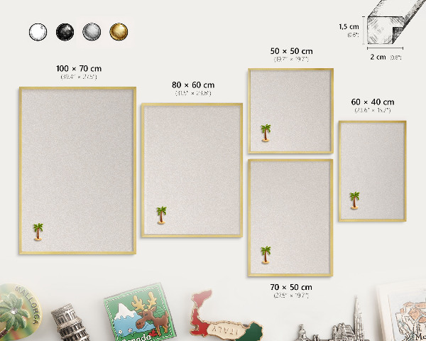 Metalen magneetbord met lijst in het goud Romige textuur