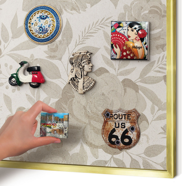 Magnetisch bord voor reismagneten met gouden lijst Vintage bloemen
