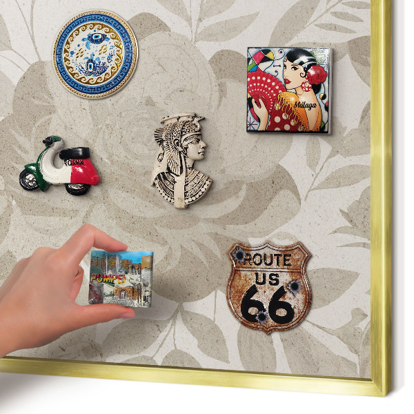 Magnetisch bord voor reismagneten met gouden lijst Vintage bloemen