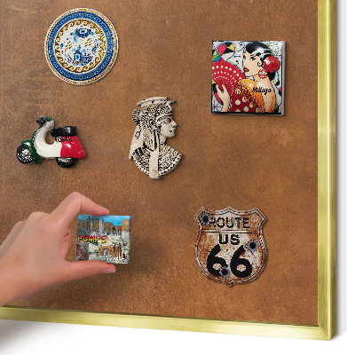 Magnetisch bord voor reismagneten met gouden lijst Bruine textuur