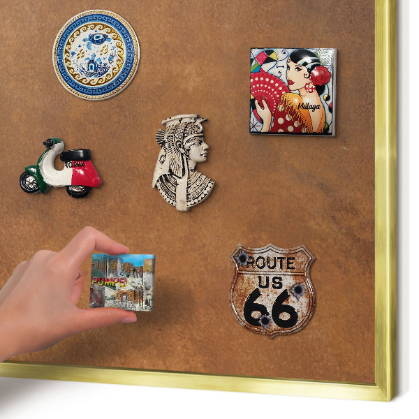 Magnetisch bord voor reismagneten met gouden lijst Bruine textuur