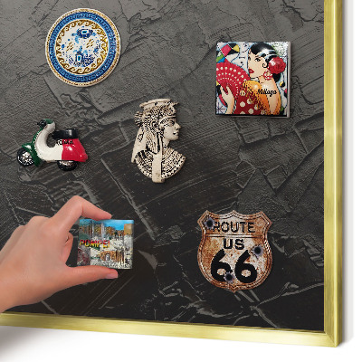 Metalen magneetbord met lijst in het goud Gestructureerd zwart