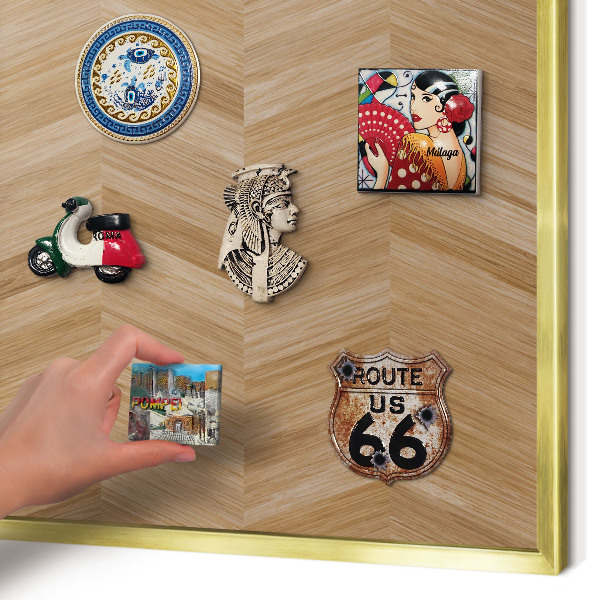 Metalen magneetbord met lijst in het goud Houten visgraatmotief