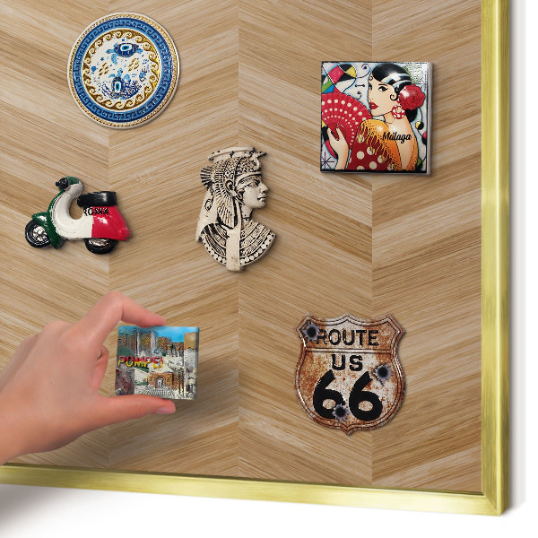 Metalen magneetbord met lijst in het goud Houten visgraatmotief