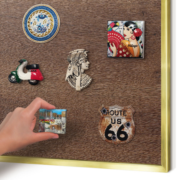 Metalen magneetbord met lijst in het goud Bruin hout