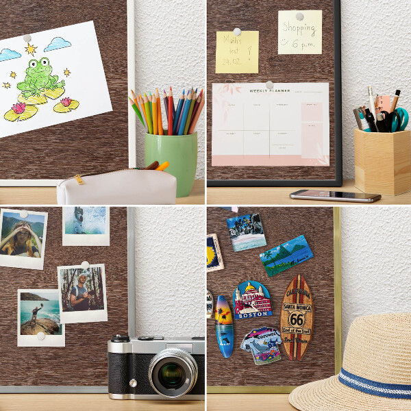 Metalen magneetbord met lijst in het goud Bruin hout