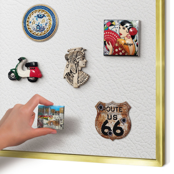 Magnetisch bord voor reismagneten met gouden lijst Witte textuur