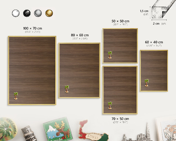 Magnetisch bord voor reismagneten met gouden lijst Houten achtergrond