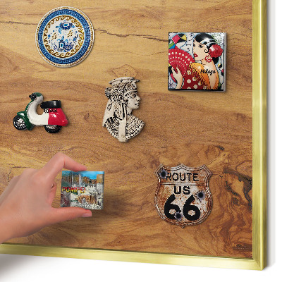 Magnetisch bord voor reismagneten met gouden lijst Natuurlijk hout