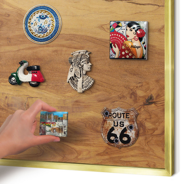 Magnetisch bord voor reismagneten met gouden lijst Natuurlijk hout