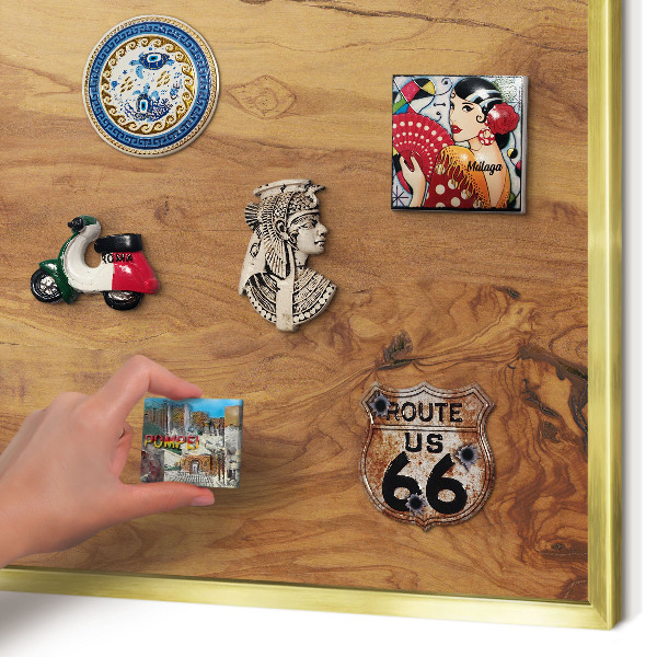 Magnetisch bord voor reismagneten met gouden lijst Natuurlijk hout