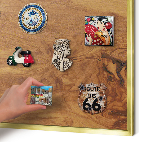 Magnetisch bord voor reismagneten met gouden lijst Natuurlijk hout