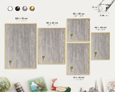 Metalen magneetbord met lijst in het goud Houtstructuur
