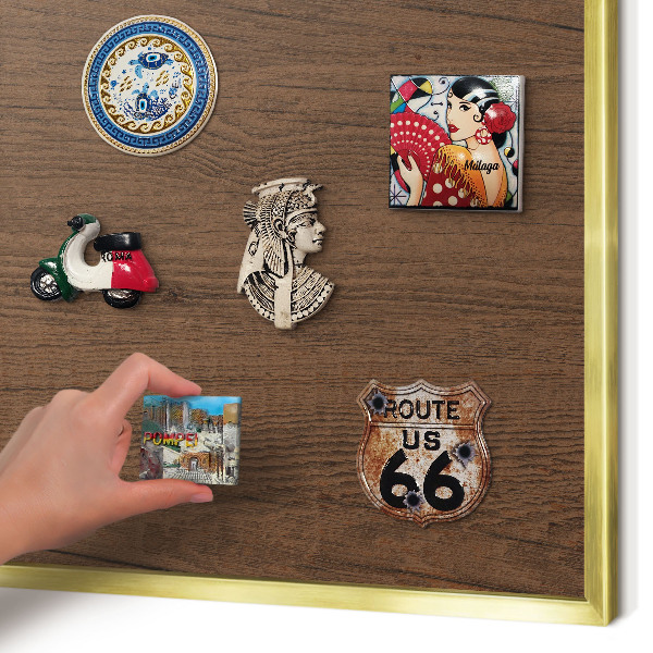 Magnetisch bord voor reismagneten met gouden lijst Houtstructuur