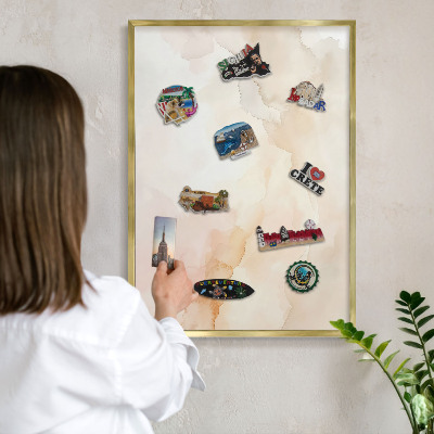 Metalen magneetbord met lijst in het goud Pastel vrede
