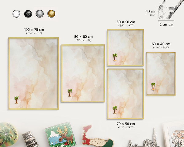 Metalen magneetbord met lijst in het goud Pastel vrede