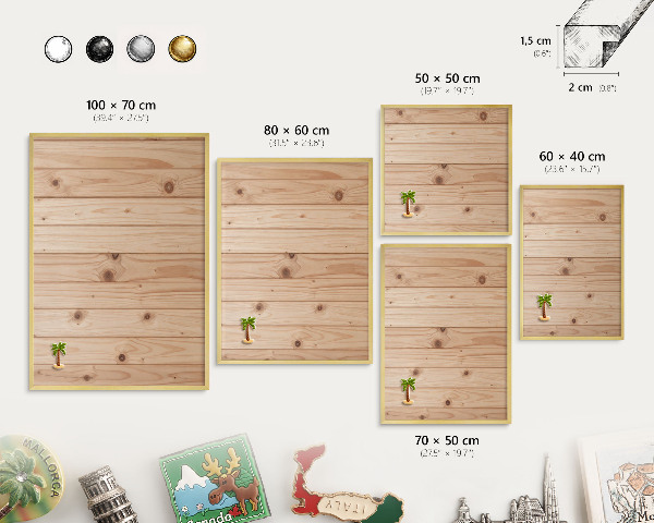 Metalen magneetbord met lijst in het goud Houten patroon