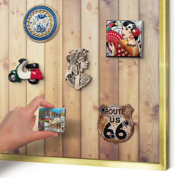 Magnetisch bord voor reismagneten met gouden lijst Houten planken