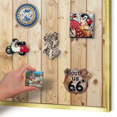 Metalen magneetbord met lijst in het goud Houten planken
