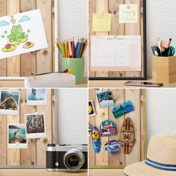 Metalen magneetbord met lijst in het goud Houten planken