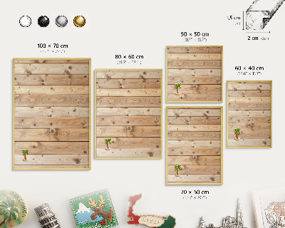 Metalen magneetbord met lijst in het goud Houten planken