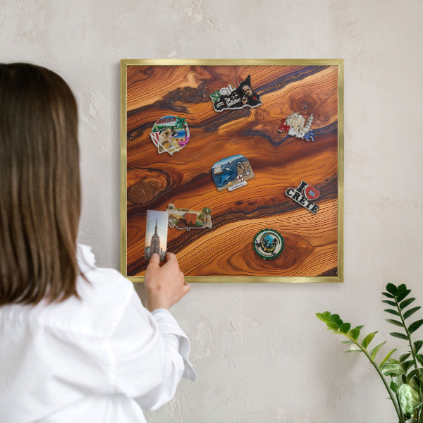 Magnetisch bord voor reismagneten met gouden lijst Houten ringen