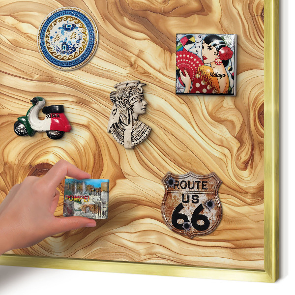 Metalen magneetbord met lijst in het goud Houtstructuur