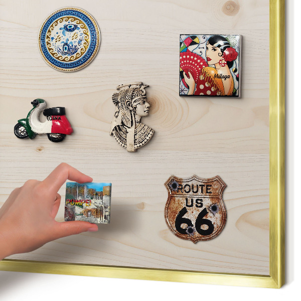 Magnetisch bord voor reismagneten met gouden lijst Houten patroon